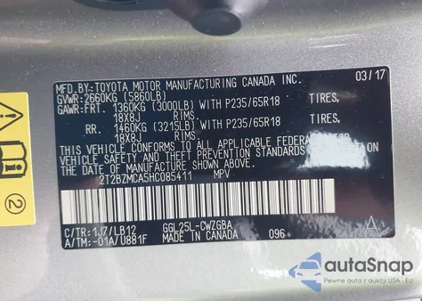 2017 Lexus Rx 350 z USA, uszkodzony, nr VIN 2T2BZMCA5HC085411